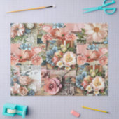 Large Pink Vintage Floral Ephemera Collage  薄葉紙 (クラフト)