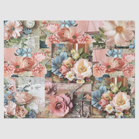 Large Pink Vintage Floral Ephemera Collage  薄葉紙 (正面)