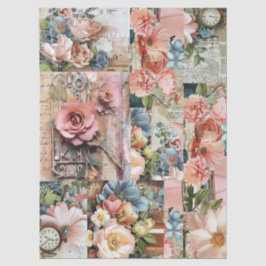 Large Pink Vintage Floral Ephemera Collage  薄葉紙