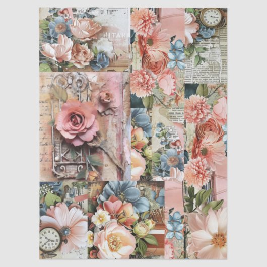 Large Pink Vintage Floral Ephemera Collage  薄葉紙 (正面)