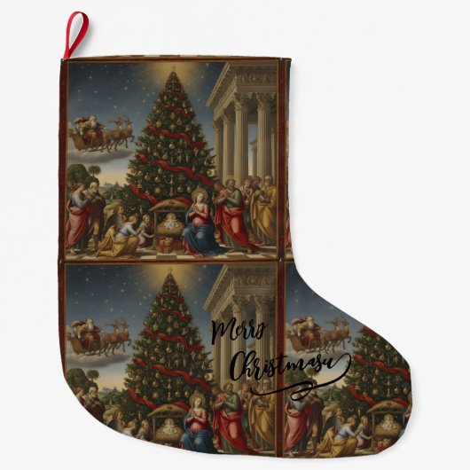 Large Polyester Nativity Santa Christmas Stocking ラージクリスマスストッキング (正面)