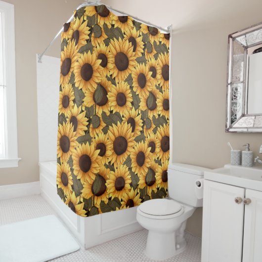 Large Pretty Sunflower Illustration All Over Print シャワーカーテン (インサイチュ)