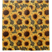 Large Pretty Sunflower Illustration All Over Print シャワーカーテン (正面)