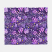 Large Purple Pink and Yellow Daisy Floral Pattern フリースブランケット (正面(横))