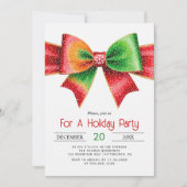 Large red and green bow christmas holiday party 招待状 (正面)