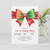 Large red and green bow christmas holiday party 招待状 (スタンド正面)