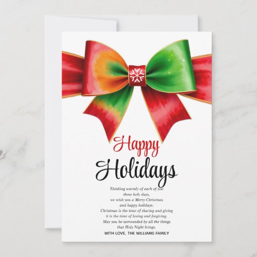 Large red, green bow and stripes Christmas  シーズンカード (正面)