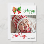 Large red, green bow and stripes Christmas photo シーズンカード (正面)
