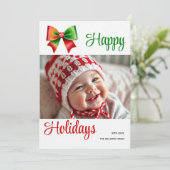 Large red, green bow and stripes Christmas photo シーズンカード (スタンド正面)