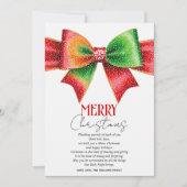 Large red, green bow, snowflakes Merry Christmas  シーズンカード (正面)