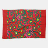 Large Red Poinsettia Flowers on Green Red Borders キッチンタオル (横)