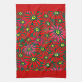 Large Red Poinsettia Flowers on Green Red Borders キッチンタオル (縦)