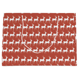 Large Red Reindeer Pattern Holiday Gift Bag ラージペーパーバッグ