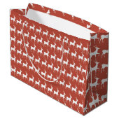 Large Red Reindeer Pattern Holiday Gift Bag ラージペーパーバッグ (裏面アングル)