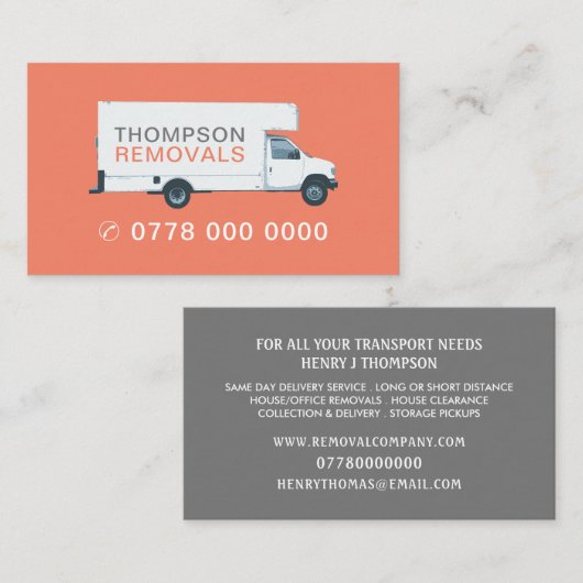 Large Removal Van, Removal Company 名刺 (正面/裏面)