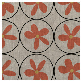 Large Retro Peach Floral - Natural Linen Fabric ファブリック