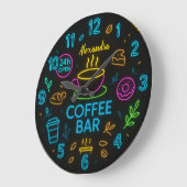 Large Round Personalized Coffee Bar Neon Sign ラージ壁時計 (傾斜)