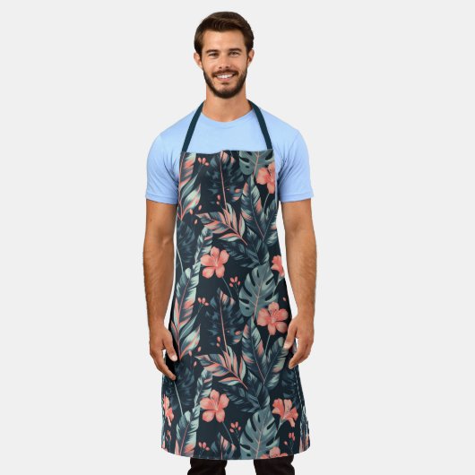 Large-scale tropical florals and leaves エプロン (着用した状態)
