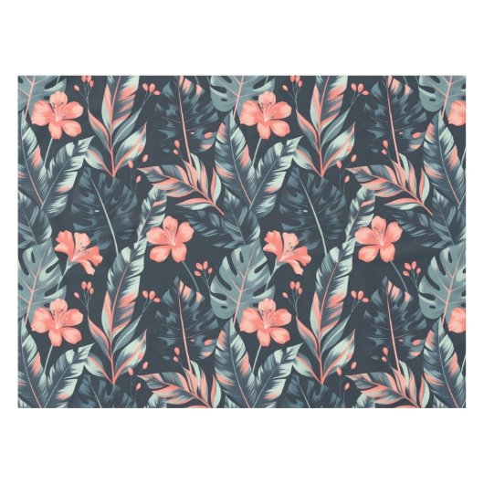 Large-scale tropical florals and leaves テーブルクロス (正面(横))