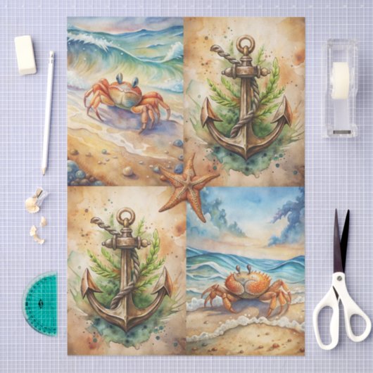 Large Scenic Starfish, Anchors & Crab Decoupage 薄葉紙 (クラフト)
