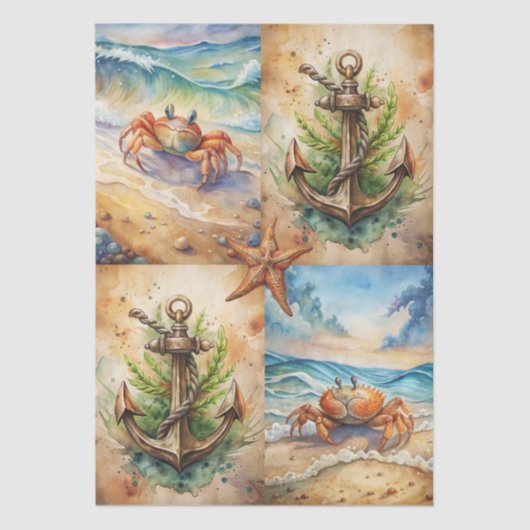 Large Scenic Starfish, Anchors & Crab Decoupage 薄葉紙 (正面)