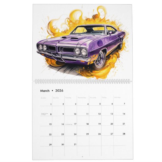 Large Size Hot Rods Calendar カレンダー (3月 2026)