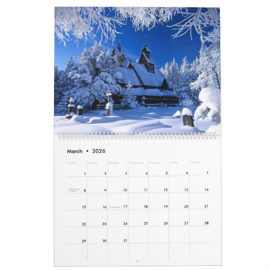 Large Size Winter Calendar カレンダー (3月 2026)