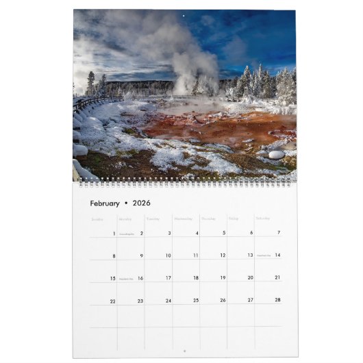 Large Size Yellowstone Park Calendar カレンダー (2月 2026)