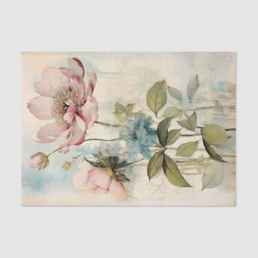 Large Slightly Abstract Pale Pink Peony with Blue 薄葉紙 (正面)