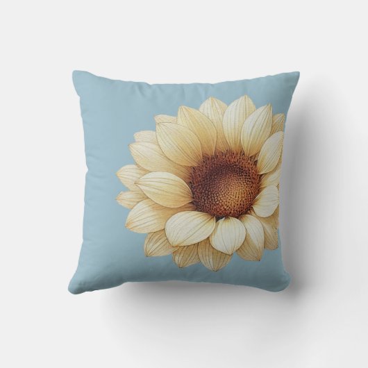 Large Sunflower Sage Green Throw Pillow クッション (裏面)