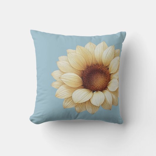 Large Sunflower Sage Green Throw Pillow クッション (正面)