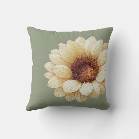 Large Sunflower Sage Green Throw Pillow クッション (裏面)