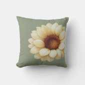 Large Sunflower Sage Green Throw Pillow クッション (正面)