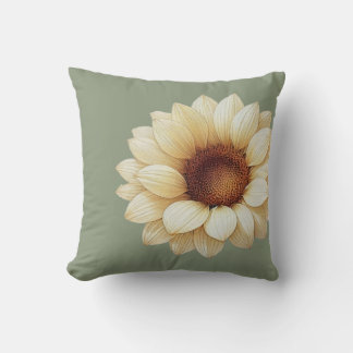 Large Sunflower Sage Green Throw Pillow クッション