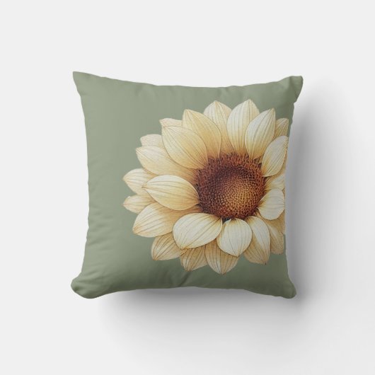 Large Sunflower Sage Green Throw Pillow クッション (正面)