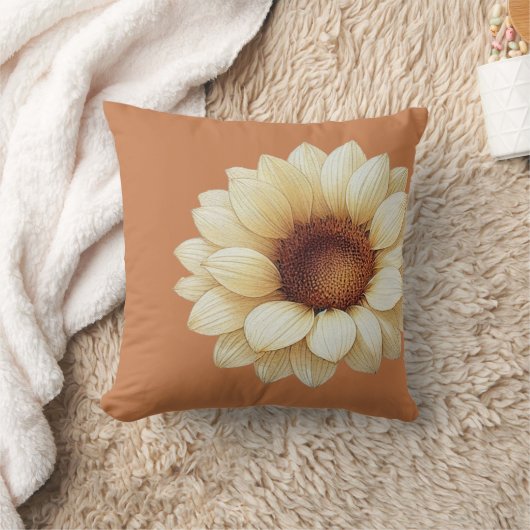 Large Sunflower Terra Cotta Throw Pillow クッション (ブランケット)
