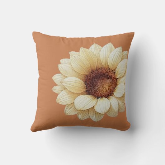 Large Sunflower Terra Cotta Throw Pillow クッション (裏面)