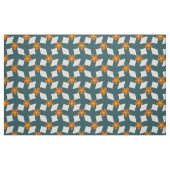 Large Teal Orange Floral Grid Cotton Twill ファブリック (ファットクウォーター)