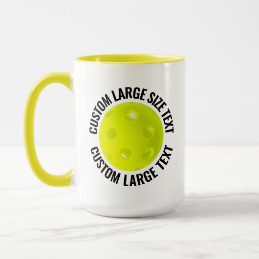 Large Text YELLOW Combo 15oz カスタムピックルボール マグカップ (左)