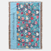 Large Throw - Heart design  スローブランケット (正面縦)