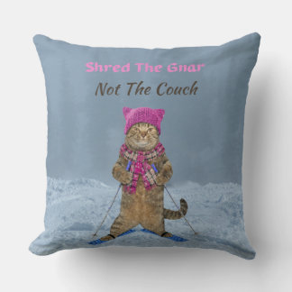 Large Throw Pillow, Shred the Gnar Ski Cat クッション