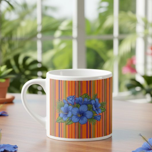 Large Tropical Style Coffee Mug with Blue Floral エスプレッソカップ