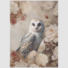 Large Vintage Inspired Elegant White Roses & Owl 薄葉紙