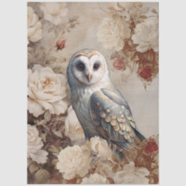 Large Vintage Inspired Elegant White Roses & Owl 薄葉紙