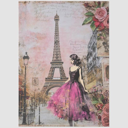 Large Vintage Inspired Girl In Paris 薄葉紙 (正面)