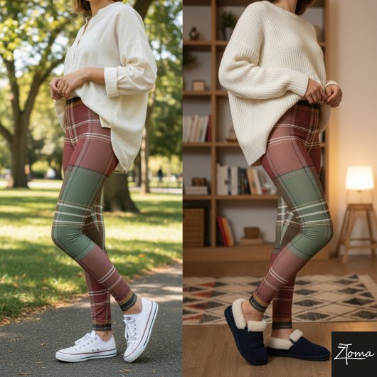 Large Vintage Red Sage Tartan Plaid レギンス