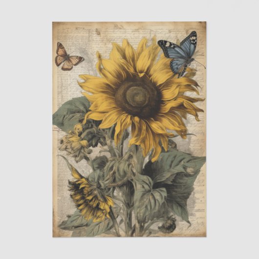 Large Vintage Sunflowers, Butterflies and Script 薄葉紙 (正面)