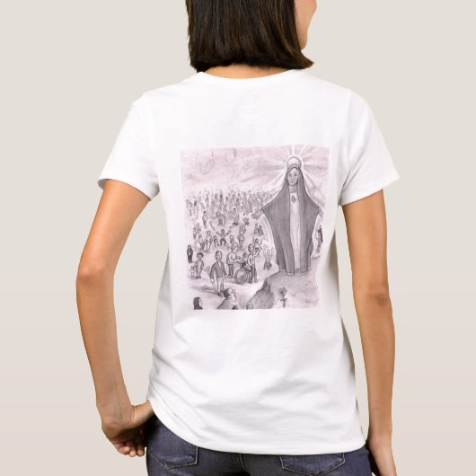 Large Virgin Mary on a Hill Healing a Crowd of Man Tシャツ (裏面)
