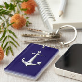 Large White Anchor on Dark Blue Key Chain キーホルダー (正面右)