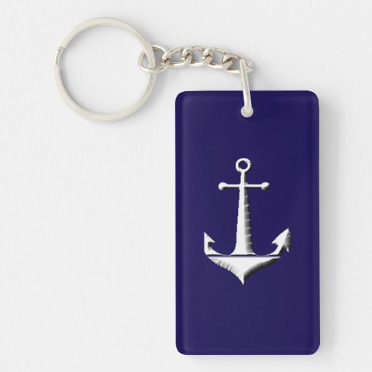 Large White Anchor on Dark Blue Key Chain キーホルダー (正面)